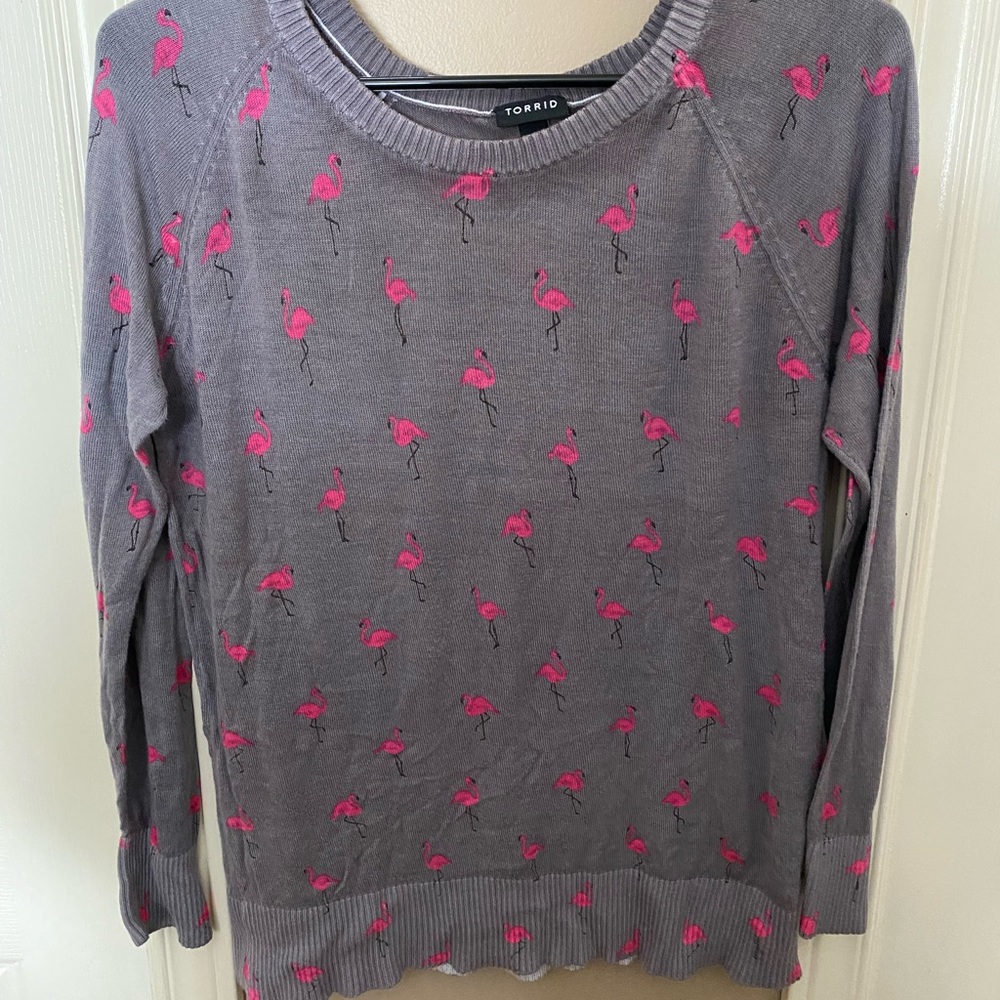 Torrid light knit sweater with flamingo print Size 1